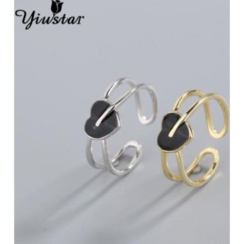 Yiustar Trendy Copper Adjustable Love Heart Rings Hollow Geometry Minimalist Jewelry for Women Christmas Gift Rings Daily Party