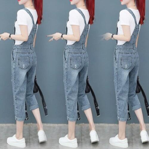 2019 summer new fashion ladies Korean version of the seven-point jumpsuit set two-piece