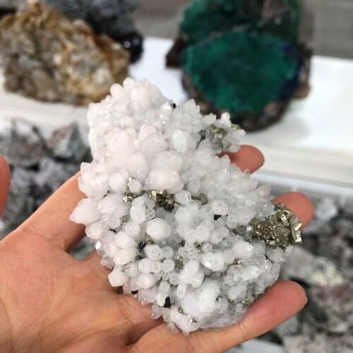 1PCS Natural Stone Raw Pyrite And White crystal cluster symbiont Nugget Pyrite Irregular Healing Energy Crystals Specimen Decor