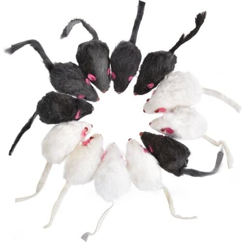 12 PCS Mouse Real Fur Mixed Loaded Toys For Pet Cat Kitty With Sound Simulation Fluff Mouse Toys Mixed Color