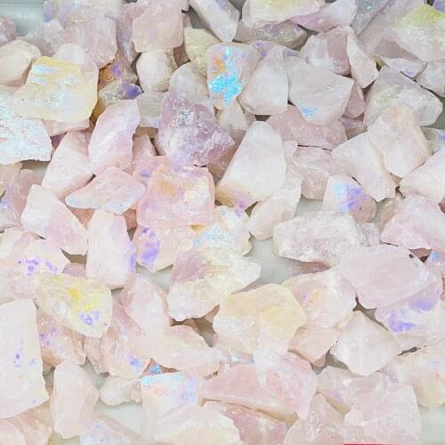 200g Natural Plated Rainbow Pink Rose Quartz Mineral Crystal Rock Specimen Healing Collection Fish Tank Stone