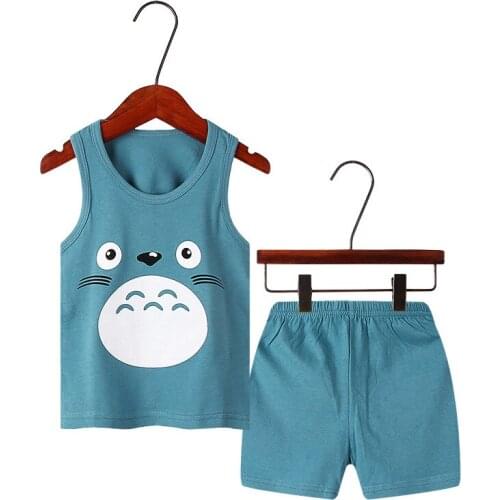 2021 Children Pajamas Summer Clothing Set For Boys Girls Vest Tops + Short Pants Shorts Sleepwear Cartoon Totoro Cotton Kids