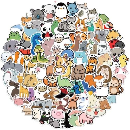 50/100PCS Cartoon Animal Stickers Cute Motorcycle Luggage Guitar Skateboard Cool Graffiti Sticker for Kid Decal Toys Gift