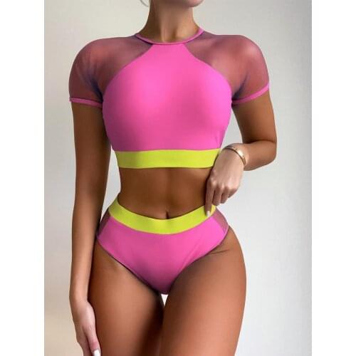 Bikini 2021 high-top swimsuit feminine bikini stitching mesh swimwear ladies swimsuit new