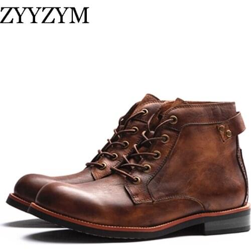 ZYYZYM Men Boots American Casual Wear Men Chelsea Boots Leather Vintage Style High Top Ankle Boots for Men Large Size EUR38-48