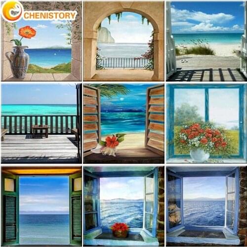 CHENISTORY 60x75cm Diy Oil Painting By Number Adults Seaside Scenery HandPainted Painting Landscape Picture Home Wall Decor Gift