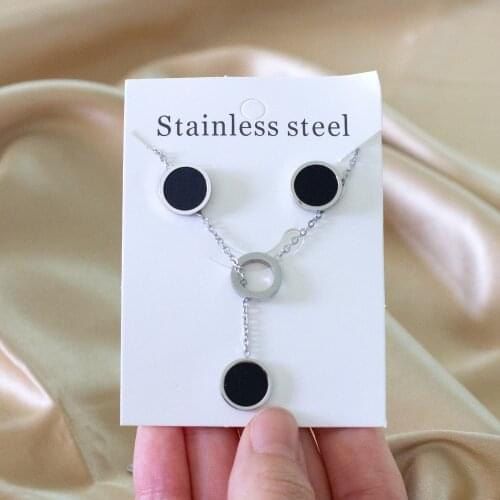 Round Black Color Shell Pendant Necklace and Earrings Jewelry Set for Women Girl 316L Stainless Steel Jewelry Accessories