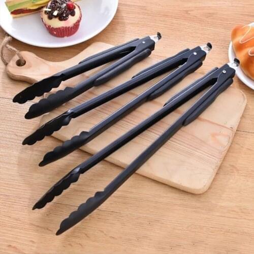 Black Stainless Steel Food Tongs Bread Tongs Silicone Food Tongs Barbecue Tongs Barbecue Tools Kitchen Accessories