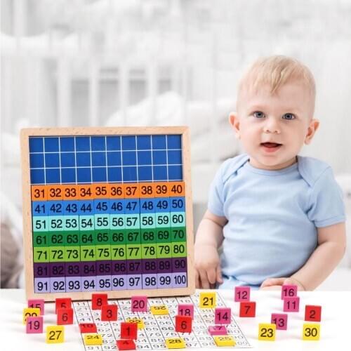 Baby 1-100 Numbers Match Wooden Blocks Puzzle Game Kids Early Educational Toy