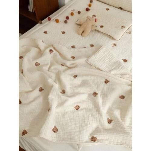 Baby Bed Blanket Bear Muslin Newborn Blankets 6-layer Gauze Bedding Blanket Summer for Baby Moses Basket Cover