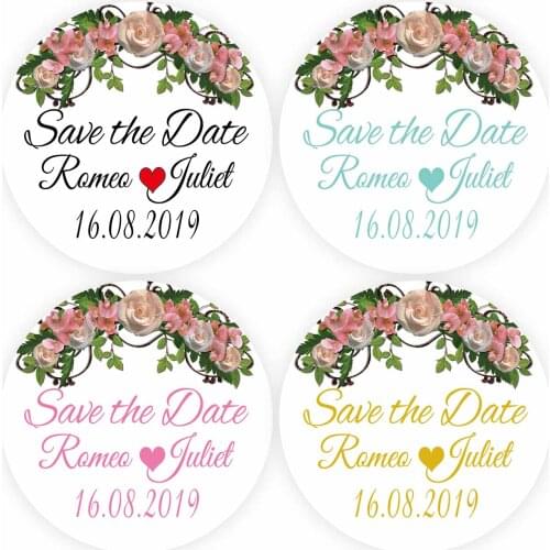 DouxArt 100 Pieces Stickers Customized Save the Date, 4CM Wedding Party Communion Favors Labels Gifts Seals - Add Names & Date