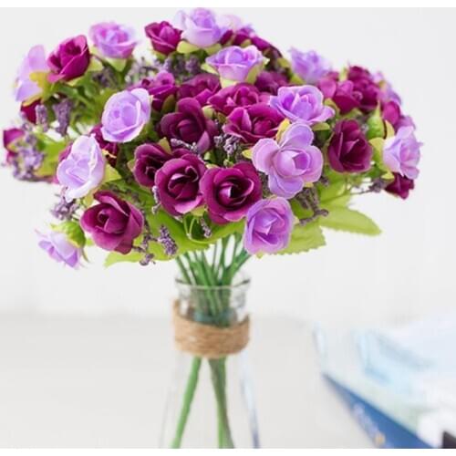 21 Heads Artificial Flowers Long Stem Wedding Decoration Silk Rose Fake Flowers Plastic Branches with Leaves Home Hotel Decor