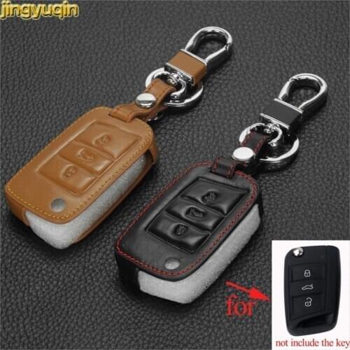Jingyuqin for Volkswagen VW Golf 7 MK7 Skoda Octavia A7 Seat Leon Ibiza Key Portect Leather Car Key Case Key Bag Key Cover