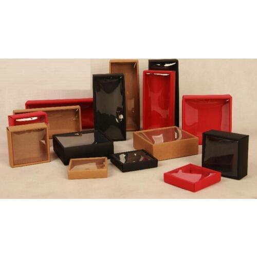 Kraft Cardboard Box gift Packaging box with lid red black Paper Box Jewelry Gift packaging box with clear pvc window