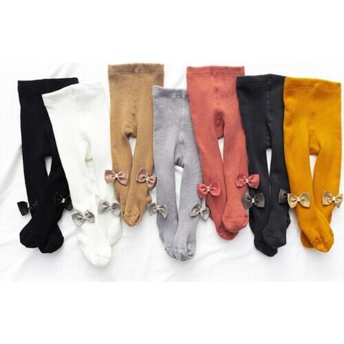 2020 Baby Girls Winter Thicken Tights Kids Girl Bow Terry Tights Infant Cotton Knitted Pantyhose Children Warm Cute Fashion