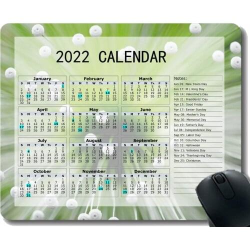 2022 Mouse pad Calendar,Light Fan Drop Green Rays Desktop Notebook Mouse Mat for Working and Gaming