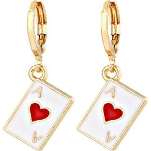 Creative Multiple Color Hearts Poker Earrings Sweet Cute Girl Clip Earrings Punk Womens Jewelry Accessories