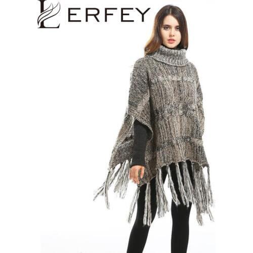 LERFEY Women Autumn Winter Sweaters Capes Ponchoes Oversized Tassel Sweater Shawl Pullover Knitted New Cloak Knitwear Clothes