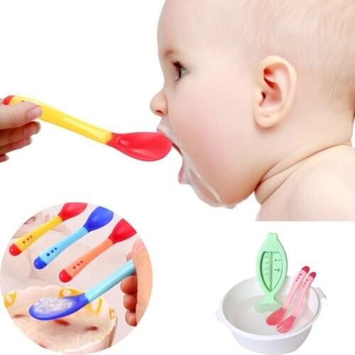1pc Baby Safety Feeding Temperature Sensing Spoon Baby Silicone Spoon Kids Children Flatware Feeding Baby Spoons