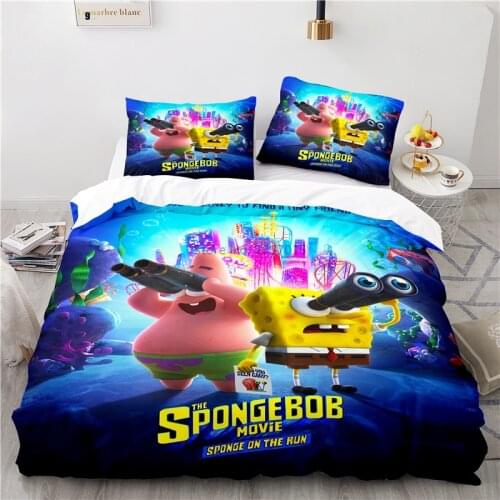 Cute SpongeBobs Cartoon 3D Bedding Set Print Duvet Cover Set Pillowcase Home Textile Twin Full Queen King Size for Bedroom Decor