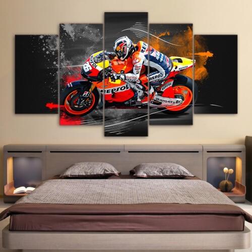 Printed HD Wall Art Canvas Painting Pictures Modular 5 Pieces Motorcycle Racing For Living Room Home Decor Modern Posters Frame