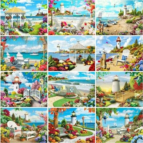 MomoArt 5D DIY Diamond Embroidery Garden Rhinestone Art Diamond Painting Seaside Landscape Cross Stitch Kit Wall Decorations