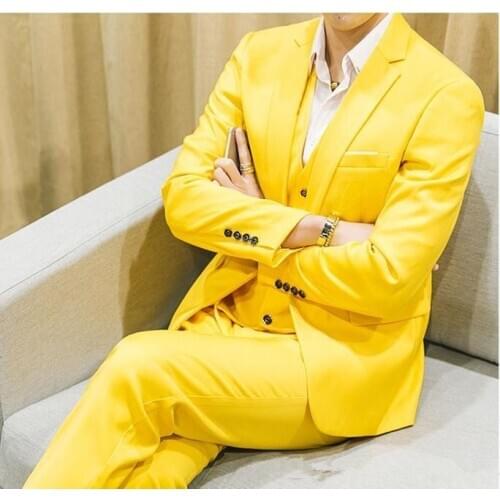 Latest Design Wedding Custom Mens Yellow 2019 Fashion Mens Groom Dress Slim Fit Suit 3 Pieces Jacket+Pants+Vest+Bowtie