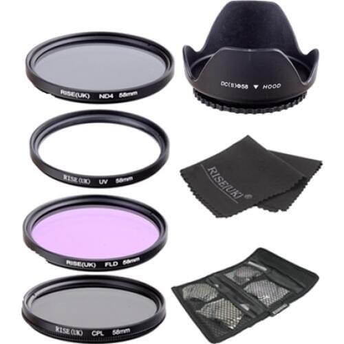UV+CPL+FLD+ND4 Neutral Density Camera Filters Kit Optical Glass 58mm For Canon Nikon Sony Fuji DSLR&lens hood & Gifts