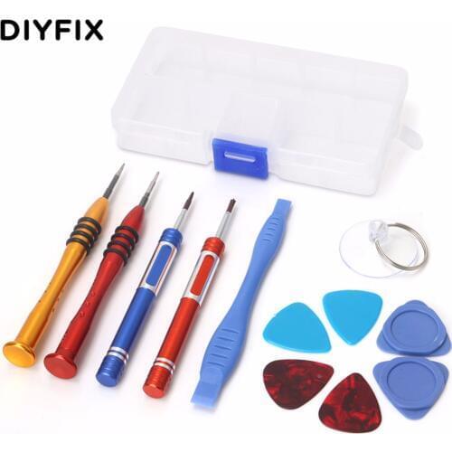 DIYFIX 12Pcs Mobile Phone Repair Tools Kit Screwdriver Set Screen Opening Tool for iPhone 7 7Plus 6 6s 5 5s with Tool Box Case