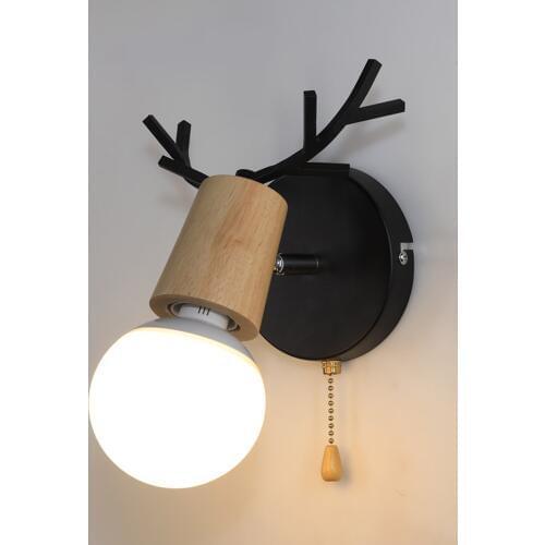 Modern Simple Nordic Switch Wall lamp Personality Creative Iron +Wood Corridor Bedside Aisle Energy Saving G80 Bulb Wandlamp
