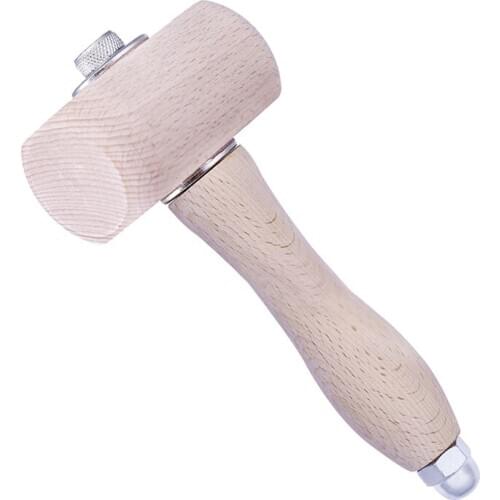 Nonvor Solid Wood Round Durable Hammer Leathercraft Carving Pounder Replacement Wood Mallets Craft Tool with Wood Handle
