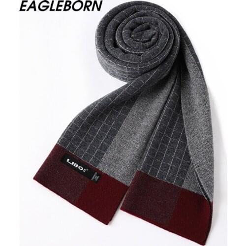 New 100% Wool Scarf Men Winter High Quality Scarf Knitting Long Wild Simple Cashmere Scarf Gift Box Luxury Scarf Stripes Lattice
