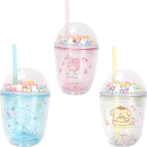 New Sanrio Accessories Cartoon My Melody Cinnamoroll Pompom Purin Cup Cute Beauty Study Work Portable Straw Cup For Girls Gifts
