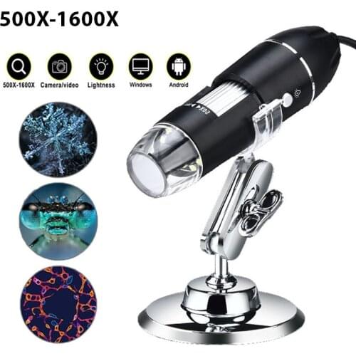 Adjustable 1600X 3 in 1 USB Digital Microscope Type-C Electronic Microscope Camera For Solding 8 LED Zoom Magnifier Endoscope