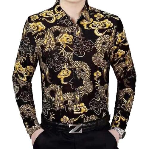 Men Shirt New Fashion Flower Printed Long Sleeve Shirts Men Camisa Male Slim Flower Shirt Vintage Shirt
