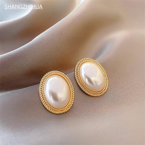 SHANGZHIHUA Senior feeling trend is luxurious big pearl earring is the jewelry party gift with exaggerated feminine temperament