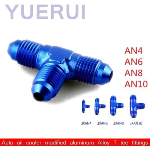 AN4 AN6 AN8 AN10 Blue Car Aluminum Flare Tee T Piece Union Connector Male Adapter Oil Fuel Air Hose End Transform AN Fitting