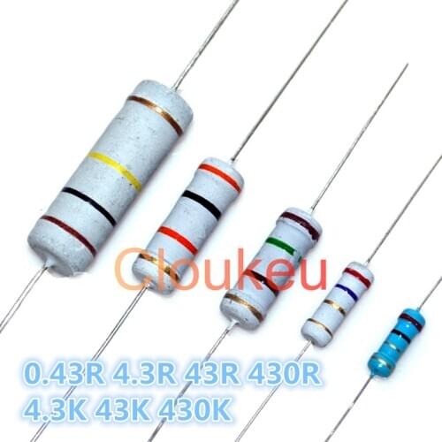 1/8W 1/4W 1/2W 1W 2W 3W 5W 1% 5% Color ring resistance 0.43R 4.3R 43R 430R 4.3K 43K 430K Ohm