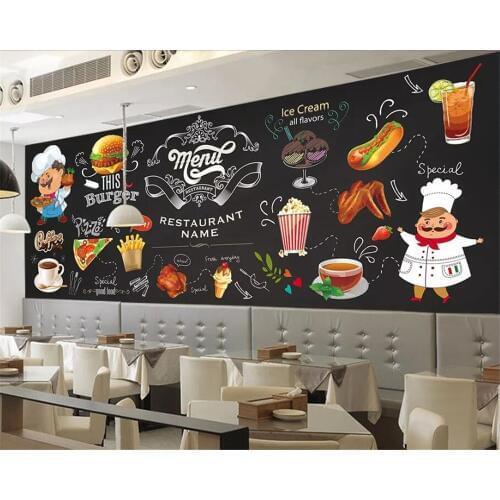 Wellyu Customized large murals fashion home improvement HD hand-painted Western restaurant fast food restaurant burger wall