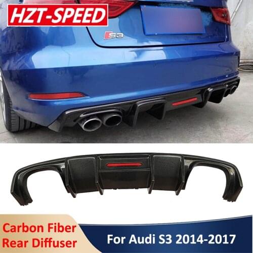 Real Carbon Fiber Rear Bumper Lip Shovel Diffuser Tail Decoration With LED Lights For Audi A3 S3 2014-2017 Sports Car