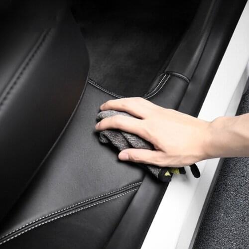 Door Sill Protection in the Rear Row Wrap-edge Design for Model Y Scuff Plate Cover Auto Velcros Installation Black