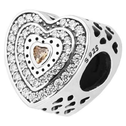 Lavish Heart Fancy-Colored & CZ Charm Jewelry Making Sterling Silver Jewelry Charms For Woman Fits Beaded DIY BraceletS