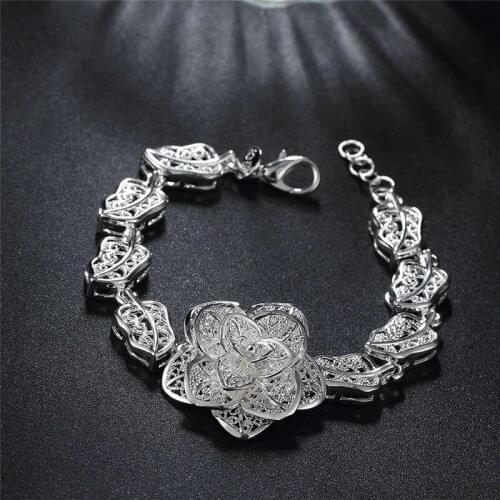 Hot Beautiful big flower chain fashion 925 sterling silver Bracelet for woman fine Luxury jewelry Wedding party Holiday gifts