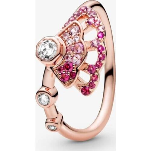 100% Genuine 925 Sterling Silver 2020 New Autumn Rings For Women S925 Silver Pink Fan Ring With Rose Wedding Anillos Jewelry