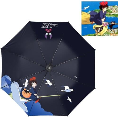 Anime Kikis Delivery Service Magic Girl Totoro Cat Umbrella Three-Folding Umbrella Cartoon Windproof Folding Sun Rain Umbrella