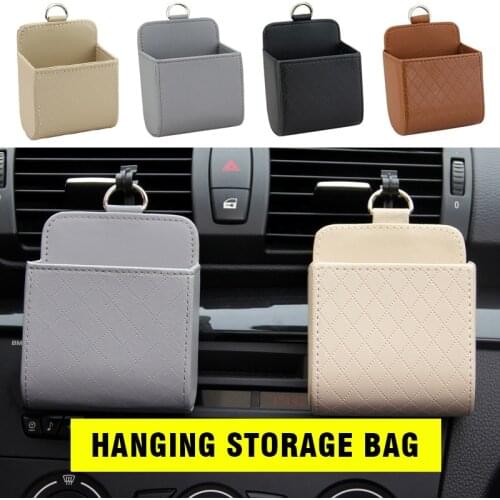 1pcs PU Leather Car Storage Bag Air Vent Dashboard Organizer Glasses Phone Holder Hanging Storage Bag
