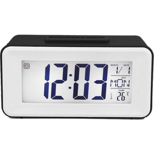 1Pc Plastic Electronic Clock Digital LED Backlight LCD Snooze Electronic Alarm Clock Temperature Display