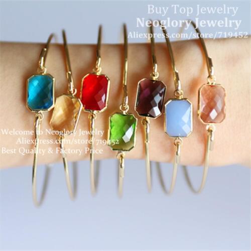 10pcs Exquisite Bangle Mix Color Square Faceted Glass Quartz Beads Bracelet,metal Bangle Gems Druzy Quartz Beads Cuff Bangle