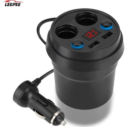 Cup Power Socket Adapter Car Charger Mobile Phone Chargers 2 USB Cigarette Lighter Splitter With Voltage LED Display DC 5V 3.1A
