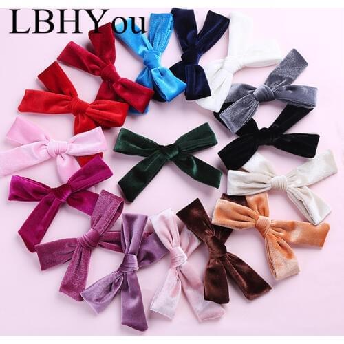 15pcs/lot Top Knot Cute Velvet Bows Hair Clips For Girls,Soild School Girls Knotbows Hairpins,Baby Kids Head Wear Accessories